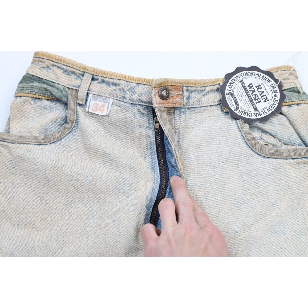 NOS Vtg 90s Streetwear Mens 32x36 Stonewashed Rainbow Baggy Fit Flip Cuff Jeans - Picture 6 of 11